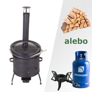 Gulášový kotlík s podkotlinou a plynovým horákom s PB fľašou pripravený na prenájom