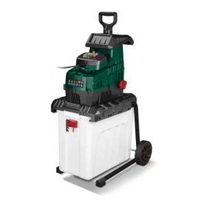 Valcový elektrický drvič konárov Parkside PWH 2800 pripravený na prenájom s 60l nádobou